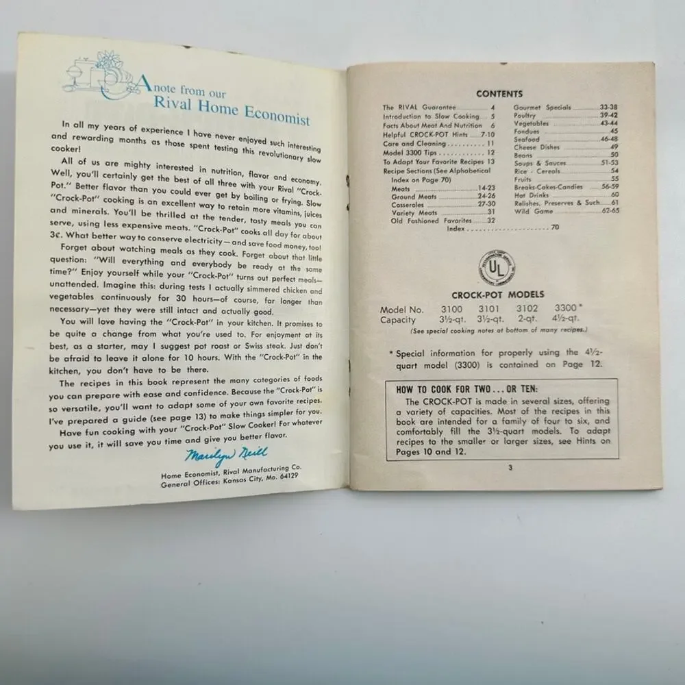 Vintage 1973 Rival CrockPot Cook Book 3100 3101 3102 3300 Recipes Manual 427-411